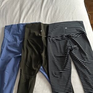Lululemon leggings Set - Blue, Olive, and Striped.